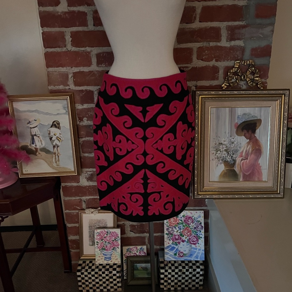 Etcetera Wool Blend Hot Pink and Black Patterned Women's Skirt